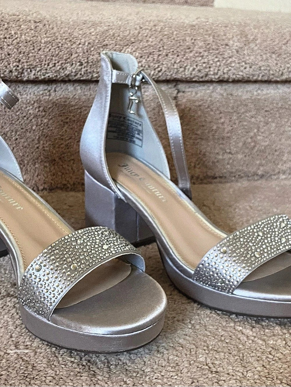 Juicy Couture Nelly Rhinestone Two-Piece Platform Dress Sandals Silver